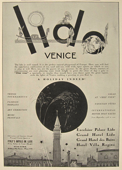 1930 Lido, Venice Travel Ad