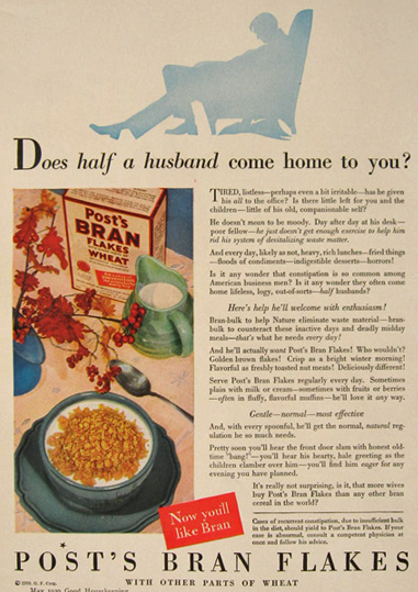 1930 Post Bran Flakes Ad ~ Half a Husband