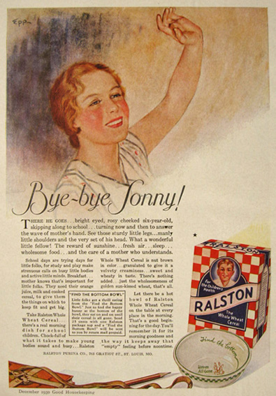 1930 Ralston Whole Wheat Cereal Ad ~ Bye Bye Sonny!