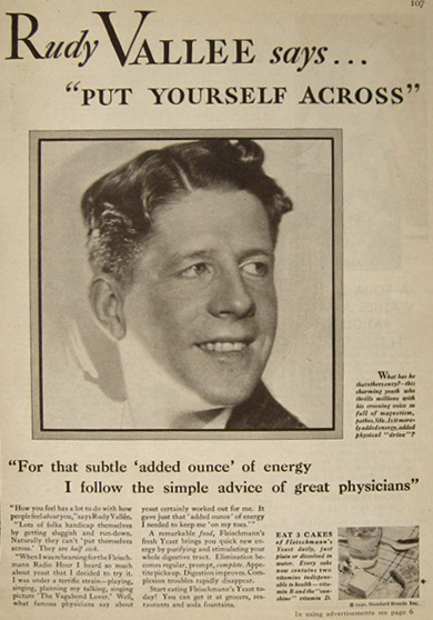 1930 Fleischmann's Yeast Ad ~ Rudy Vallee
