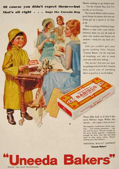 1930 Vintage Uneeda Bakers Nabisco Sugar Wafers Ad
