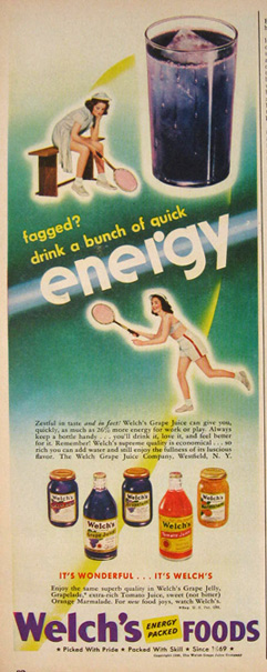 1946 Welch's Grape Juice Ad ~ Quick Energy