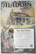 1918 Aladdin Homes Ad ~ Woman Feeds Swan ~ Glen C. Sheffer Art
