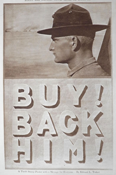 1918 Buy Thrift Stamps Soldier WWI Print ~ BUY! BACK HIM!
