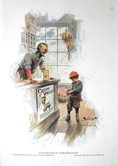 1917 Cream of Wheat Ad ~ Boy Searches Pockets for Money