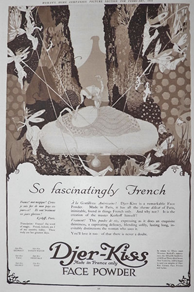 1918 Djer Kiss Ad ~ Fascinatingly French ~ Sepia Print
