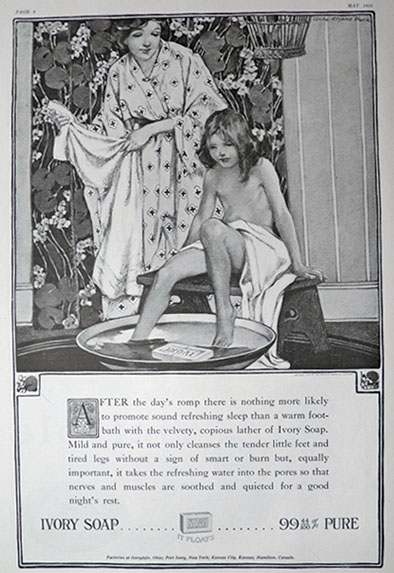 1918 Ivory Soap Ad ~ Child Gets Foot Bath