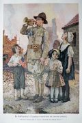 1918 Orson Lowell Print ~ Soldier Plays Bugle for French Children