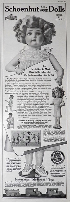 1915 Schoenhut All-Wood Dolls Ad ~ Dolly Schoenhut