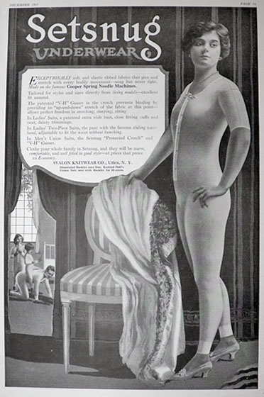 1917 Setsnug Underwear Ad ~ Made on Spring Needle Machines