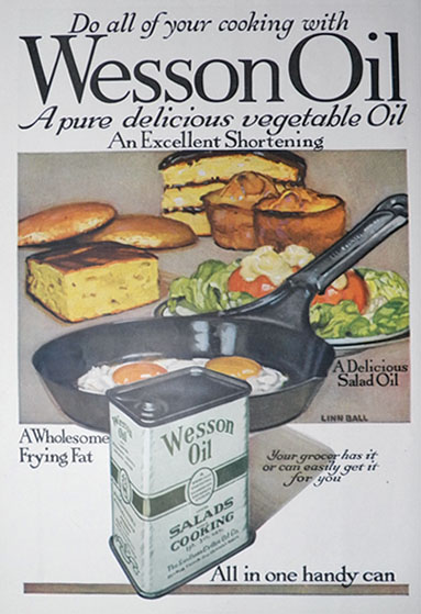 1918 Wesson Oil Ad ~ Linn Ball Art ~ Fried Eggs