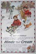 1916 Hinds Hand Cream Ad ~ Children Sledding with Dog