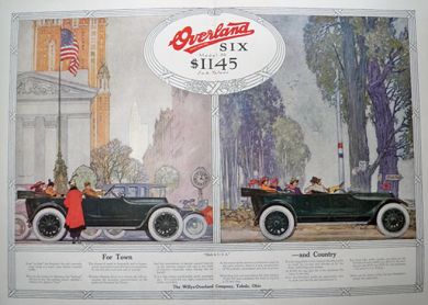 1916 Willys Overland Six Ad ~ Franklin Booth Color Art