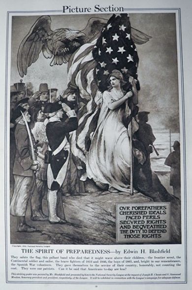1916 Edwin Blashfield Patriotic Print ~ Soldiers Salute the Flag
