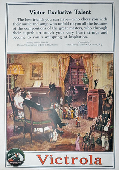 1916 Victor Victrola Ad ~ John T. McCutcheon ~ Tiny Singing Artists