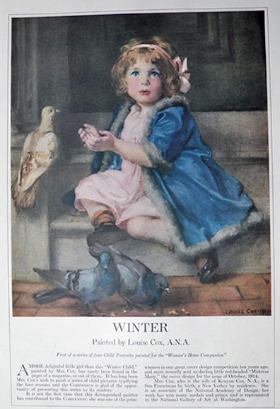 1916 Louise Cox Print ~ Beautiful Child with Pigeons