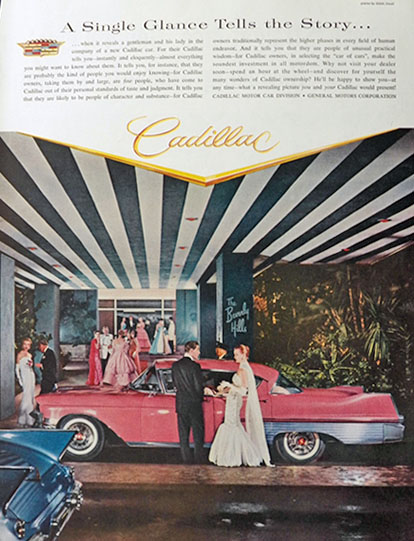 1957 Pink Cadillac Ad ~ Beverly Hills Hotel