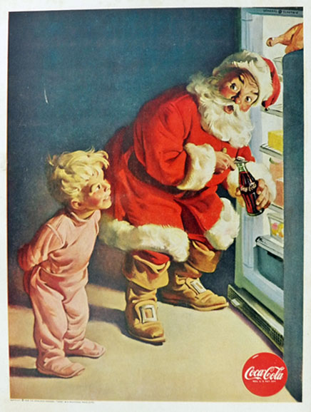 1959 Coca Cola Coke Ad ~ Santa Checks Fridge
