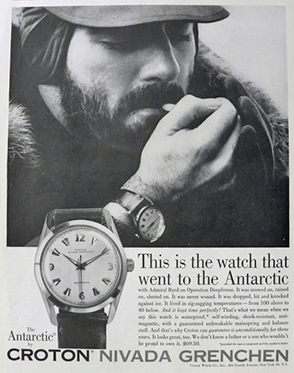 1957 Croton Nivada Grenchen Watch Ad ~ The Antarctic