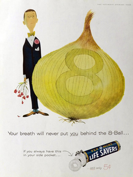 1960 Lifesaver Candy Ad ~ Onion Breath