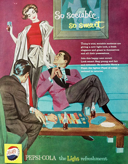 1959 Pepsi Cola Ad ~ Men Play Backgammon ~ Roy Besser