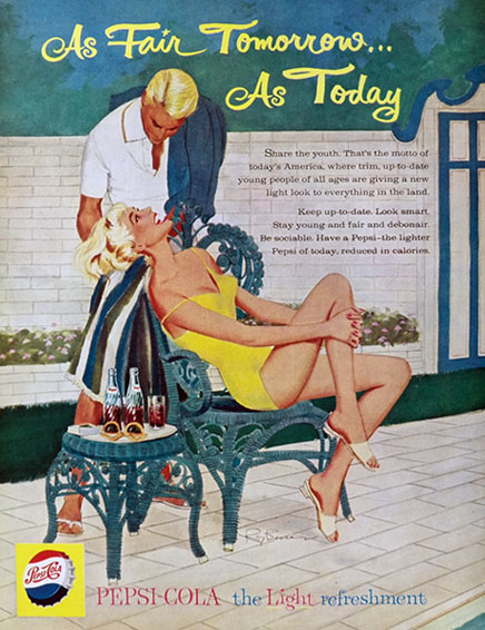 1959 Pepsi Cola Ad ~ Poolside Flirtation ~ Roy Besser