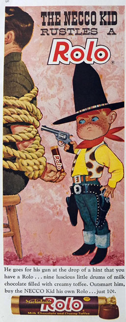 1960 Vintage Rolo Candy Ad ~ Necco Kid