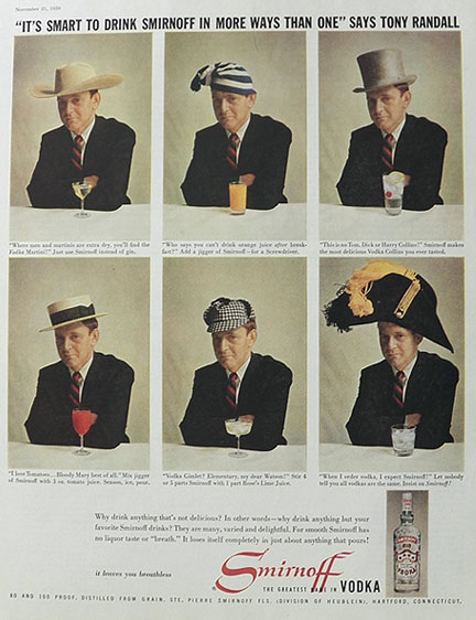 1959 Smirnoff Vodka Ad ~ Tony Randall