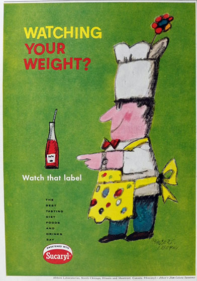 1958 Sucaryl Sweetener Ad ~ Herbert Leupin Art ~ Chef