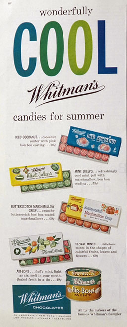 1959 Whitman's Candy Ad ~ Iced Cocoanut, Mint Juleps, Others