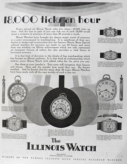 1928 Illinois Watch Ad ~ Illini, Lincoln, Major, etc.