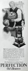1925 Perfection Oil Heater Ad ~ Grandpa Carves Pumpkin