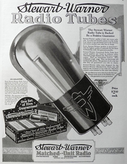 1925 Stewart Warner Radio Tubes Ad