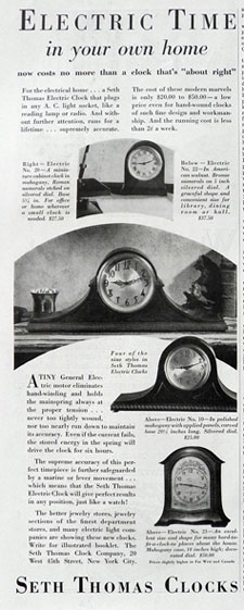 1928 Seth Thomas Clocks Ad ~ Electric Time In Your Home
