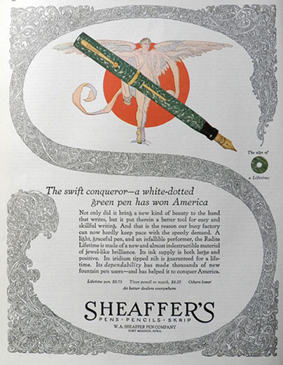 1925 Sheaffer's Fountain Pen Ad ~ Radite Lifetime