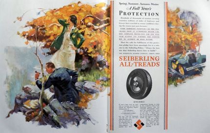 1928 Seiberling Tires Ad ~ Nice Matt Clark Art