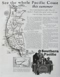 1928 Southern Pacific Railroad Ad ~ Route Map