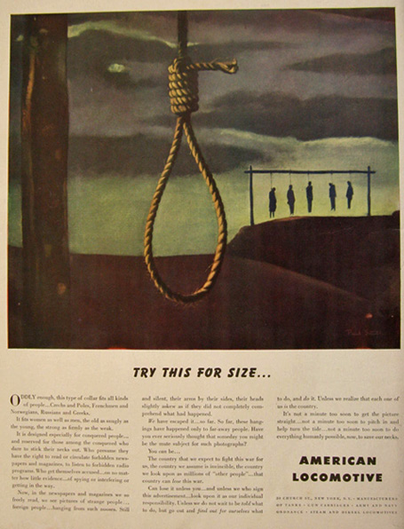 1942 WWII American Locomotive Ad ~ Hanging Noose