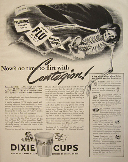 1942 WWII Dixie Cup Ad ~ Contagion!