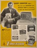 1940 Emerson Radio with Miracle Tone Ad ~ Gary Cooper