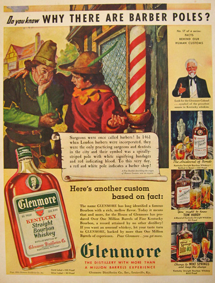 1939 Glenmore Whiskey Ad ~ Why Are There Barber Poles?