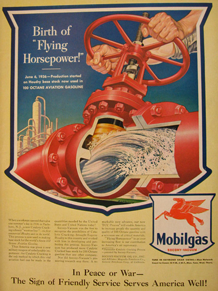 1943 Mobilgas Ad ~ Birth of Flying Horsepower
