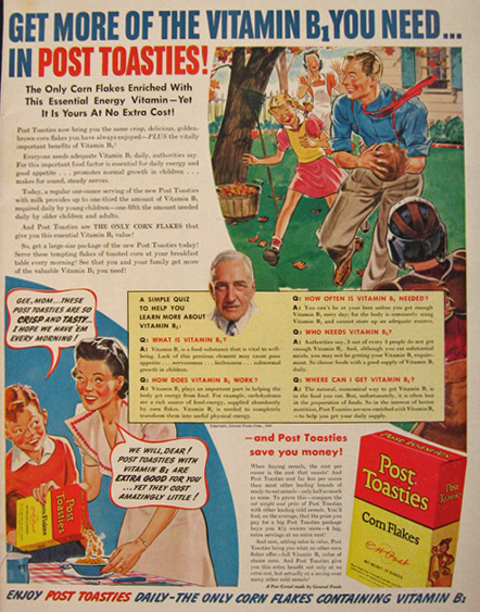 1940 Vintage Post Toasties Ad ~ Vitamin B1