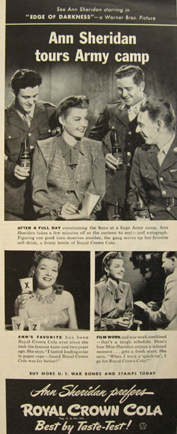 1943 Royal Crown RC Cola Ad ~ Ann Sheridan at Army Camp