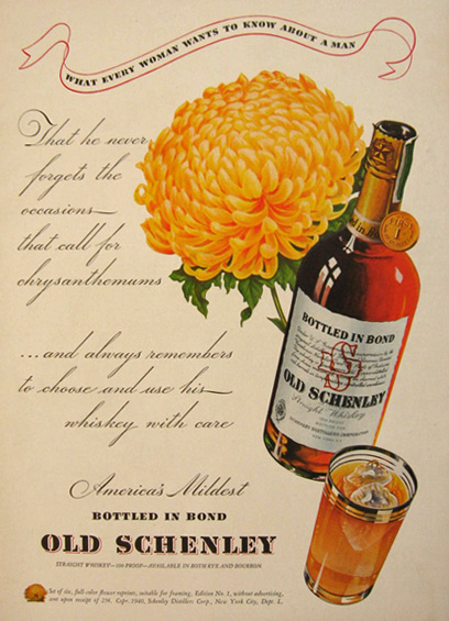 1940 Old Schenley Whiskey Ad ~ Chrysanthemum