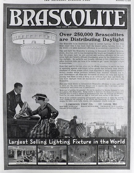 1916 Brascolite Lighting Fixtures Ad