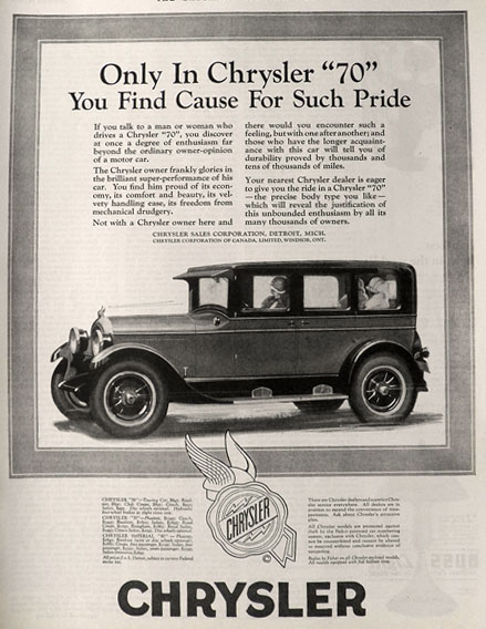 1926 Vintage Chrysler "70" Car Ad ~ Cause For Pride