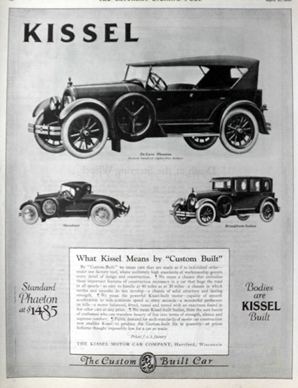 1923 Kissel Car Ad ~ Phaeton, Speedster, Sedan