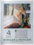 1926 Kohler Plumbing Ad ~ Nude Boy Peeks At Dog