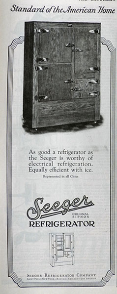 1926 Seeger Refrigerator Ad ~ Electrical Refrigeration